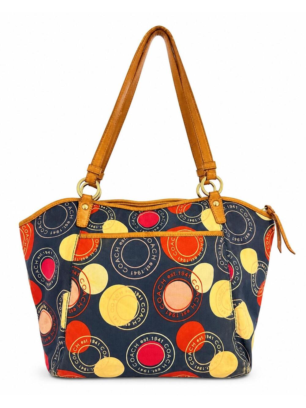 Coach Polka Dot Leah Tote Shoulder Bag Blue Multicolor F14667 - Picture 3 of 10